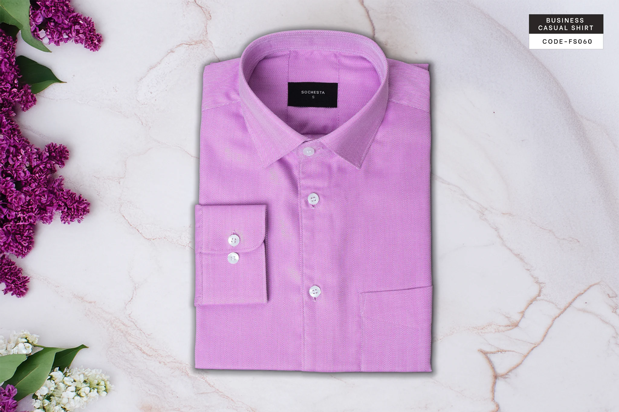 Purple Royal Herringbone Wrinkle Resistant Business Casual Shirt(FS060) - Image 2