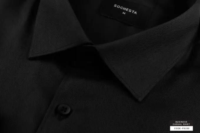 Soft Self Small Herringbone Black Formal Shirt(FS100)