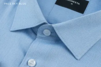 Soft Self Small Herringbone Sky Blue Formal Shirt(FS098) - XS or Size 15