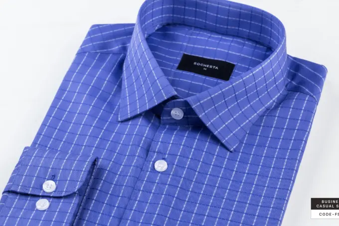 Cornflower Blue Gentleman’s Plaid Check Shirt(FS109) - Image 3