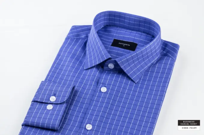 Cornflower Blue Gentleman’s Plaid Check Shirt(FS109) - Image 4