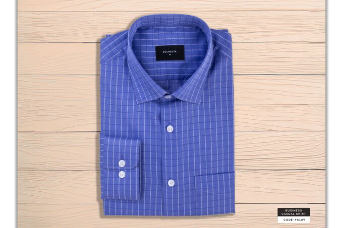 Cornflower Blue Gentleman’s Plaid Check Shirt(FS109) - Image 2