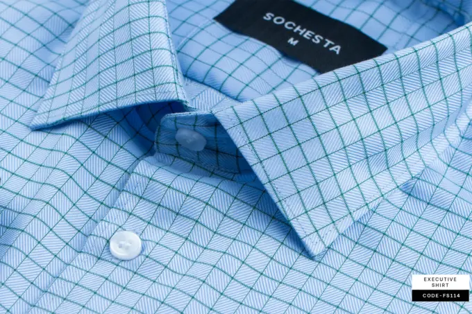 Light Sky Blue Prism Check Wrinkle Resistant Egyptian Cotton Shirt(FS114)
