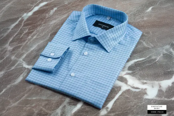 Light Sky Blue Prism Check Wrinkle Resistant Egyptian Cotton Shirt(FS114) - Image 2