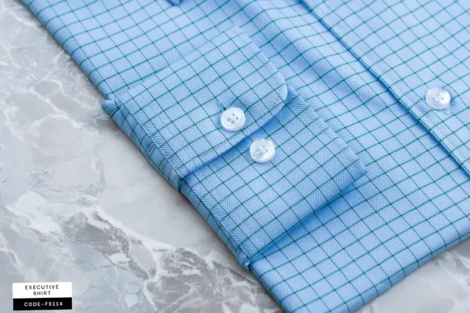 Light Sky Blue Prism Check Wrinkle Resistant Egyptian Cotton Shirt(FS114) - Image 3