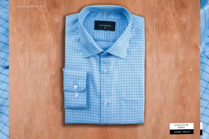 Light Sky Blue Prism Check Wrinkle Resistant Egyptian Cotton Shirt(FS114) - Image 4