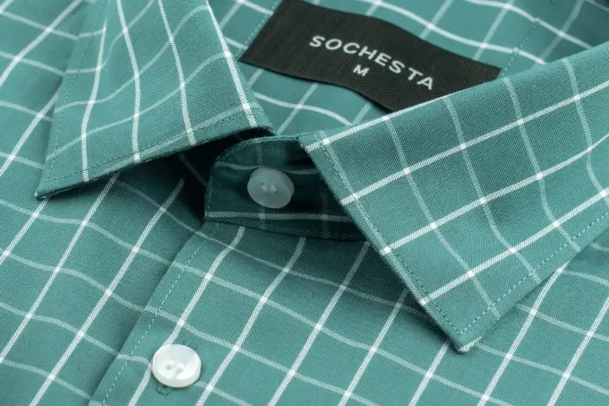 Urban Light Teal Green Windowpane Soft Check Shirt(FS115)