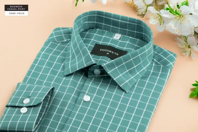 Urban Light Teal Green Windowpane Soft Check Shirt(FS115) - Image 2