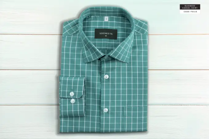Urban Light Teal Green Windowpane Soft Check Shirt(FS115) - Image 4