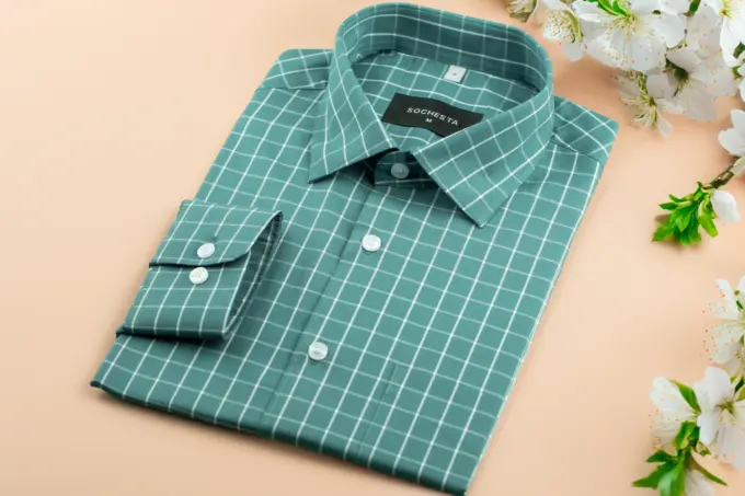 Urban Light Teal Green Windowpane Soft Check Shirt(FS115) - Image 6