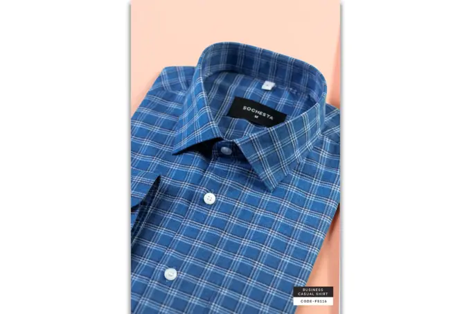 Denim Dusk Blue Melange Cotton Shirt(FS116) - Image 7