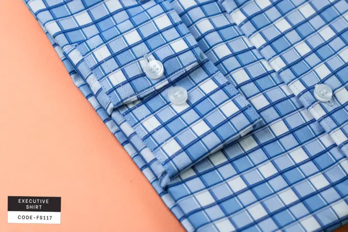Cerulean Blue Squares Check Dobby Executive Shirt(FS117) - Image 3