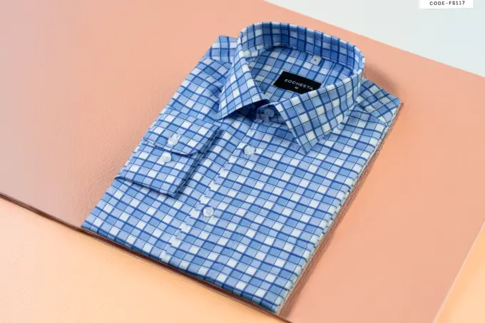 Cerulean Blue Squares Check Dobby Executive Shirt(FS117) - Image 4