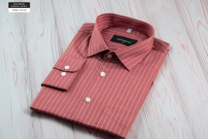 Rosewood Dusty Red Stripe Shirt Business Casual Shirt(FS121) - Image 5