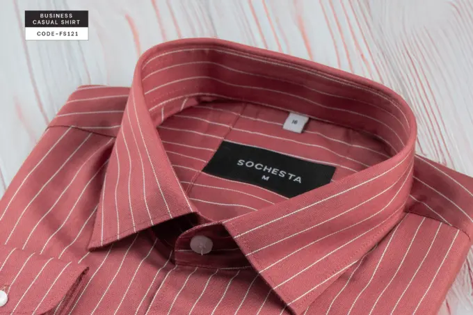 Rosewood Dusty Red Stripe Shirt Business Casual Shirt(FS121) - Image 7