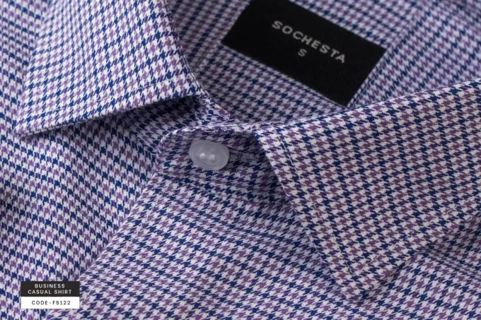 Soft Purple Houndstooth Business Casual Shirt(FS122)