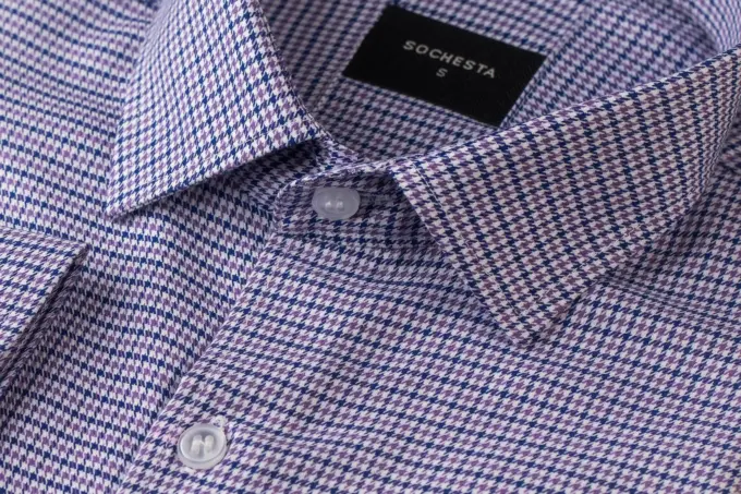 Soft Purple Houndstooth Business Casual Shirt(FS122) - Image 4