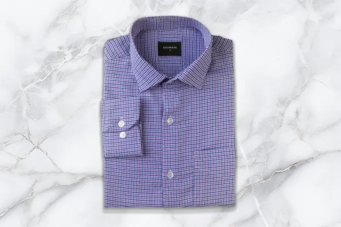 Soft Purple Houndstooth Business Casual Shirt(FS122) - Image 2