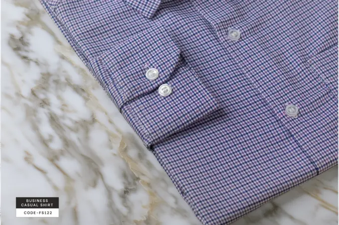 Soft Purple Houndstooth Business Casual Shirt(FS122) - Image 3