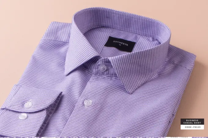 Soft Check Light Purple Business Casual Shirt(FS123) - Image 2