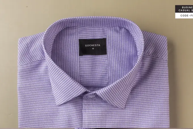 Soft Check Light Purple Business Casual Shirt(FS123) - Image 5