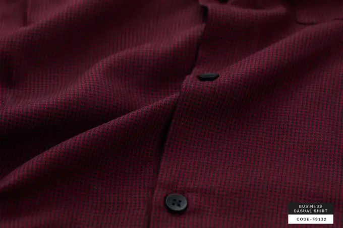Crimson Red Houndstooth Wool Finished Cotton Shirt(FS132) - Image 2