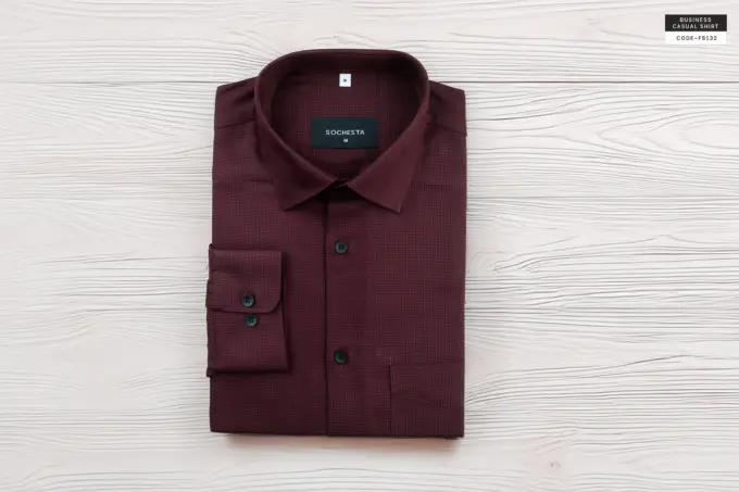 Crimson Red Houndstooth Wool Finished Cotton Shirt(FS132) - Image 5
