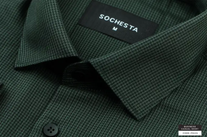 Scottish Green Houndstooth Wool Finished Cotton Shirt(FS131)
