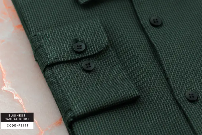 Scottish Green Houndstooth Wool Finished Cotton Shirt(FS131) - Image 6