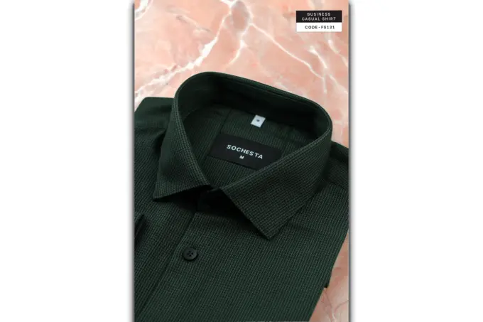 Scottish Green Houndstooth Wool Finished Cotton Shirt(FS131) - Image 7