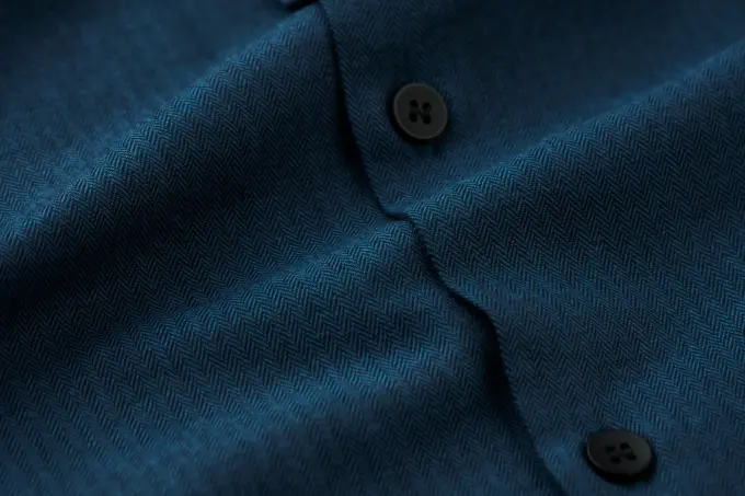 Teal Blue Mini Herringbone Wool Finished Cotton Shirt(FS133) - Image 3