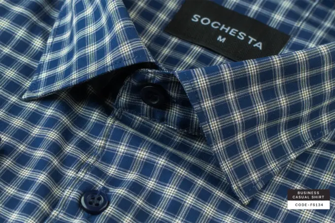 Navy Tartan Beige Check Cotton Shirt(FS134)