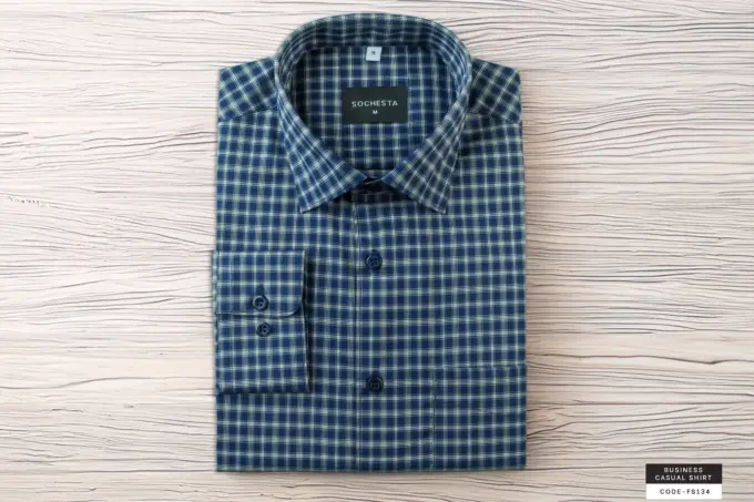 Navy Tartan Beige Check Cotton Shirt(FS134) - Image 2