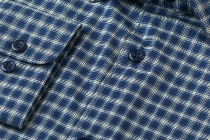 Navy Tartan Beige Check Cotton Shirt(FS134) - Image 4