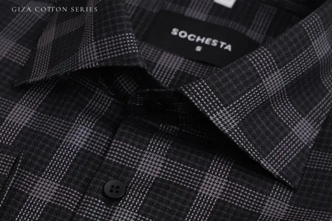 Smokestone Metal Grey – Giza Cotton Micro Check Plaid Shirt(FS136)