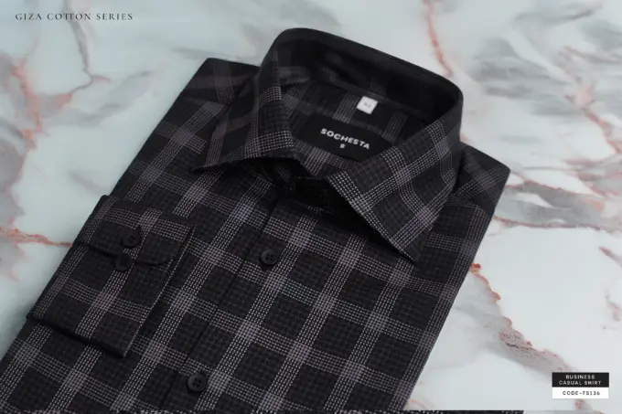 Smokestone Metal Grey – Giza Cotton Micro Check Plaid Shirt(FS136) - Image 6