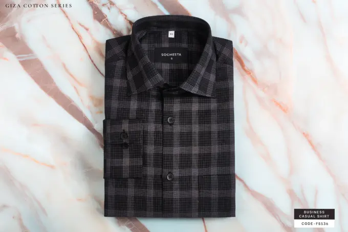 Smokestone Metal Grey – Giza Cotton Micro Check Plaid Shirt(FS136) - Image 2