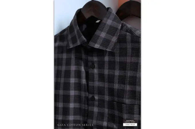 Smokestone Metal Grey – Giza Cotton Micro Check Plaid Shirt(FS136) - Image 5