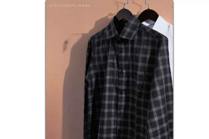 Smokestone Metal Grey – Giza Cotton Micro Check Plaid Shirt(FS136) - Image 7