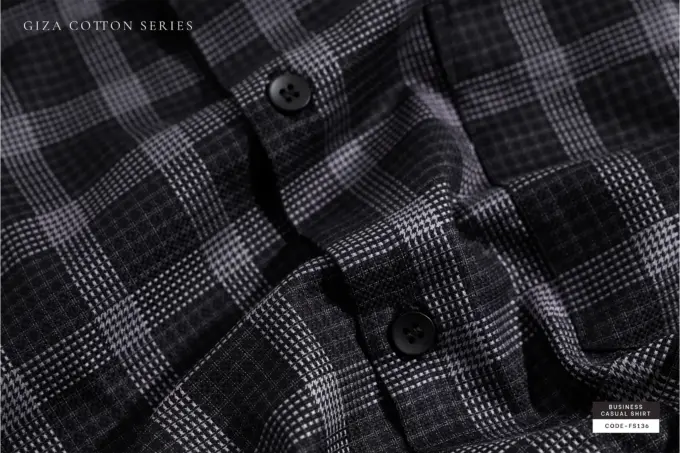 Smokestone Metal Grey – Giza Cotton Micro Check Plaid Shirt(FS136) - Image 3