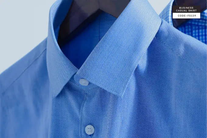 Cityline Classic Sky Blue Small Herringbone Cotton Shirt(FS139) - Image 4
