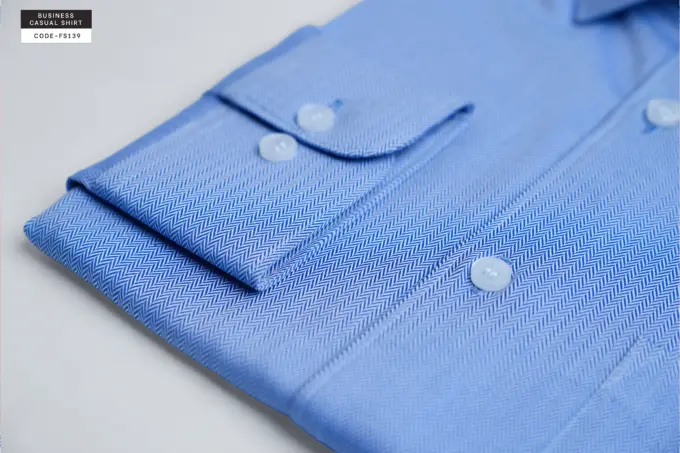 Cityline Classic Sky Blue Small Herringbone Cotton Shirt(FS139) - Image 3