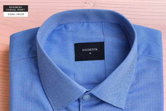 Cityline Classic Sky Blue Small Herringbone Cotton Shirt(FS139) - Image 6