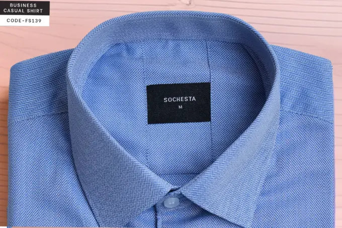 Cityline Classic Sky Blue Small Herringbone Cotton Shirt(FS139) - Image 3