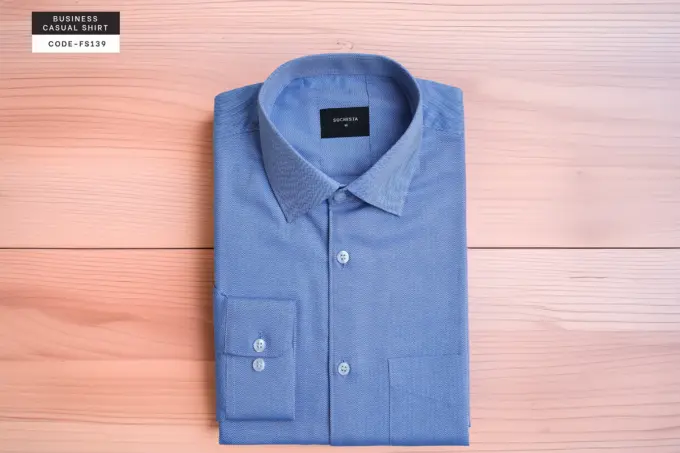 Cityline Classic Sky Blue Small Herringbone Cotton Shirt(FS139) - Image 4