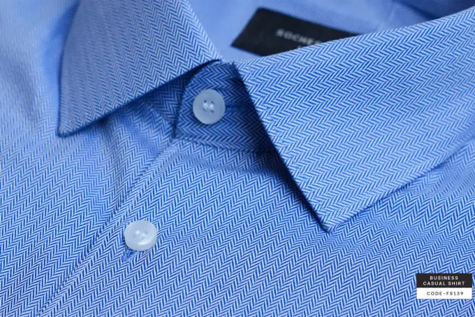 Cityline Classic Sky Blue Small Herringbone Cotton Shirt(FS139)
