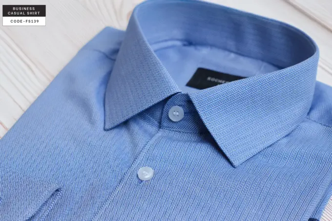 Cityline Classic Sky Blue Small Herringbone Cotton Shirt(FS139) - Image 5