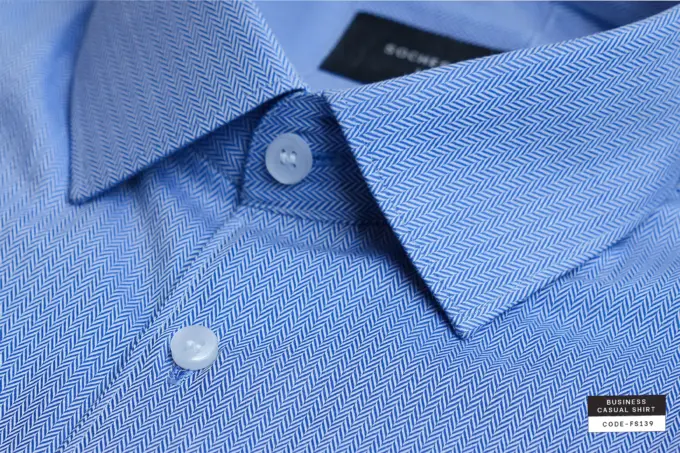 Cityline Classic Sky Blue Small Herringbone Cotton Shirt(FS139)