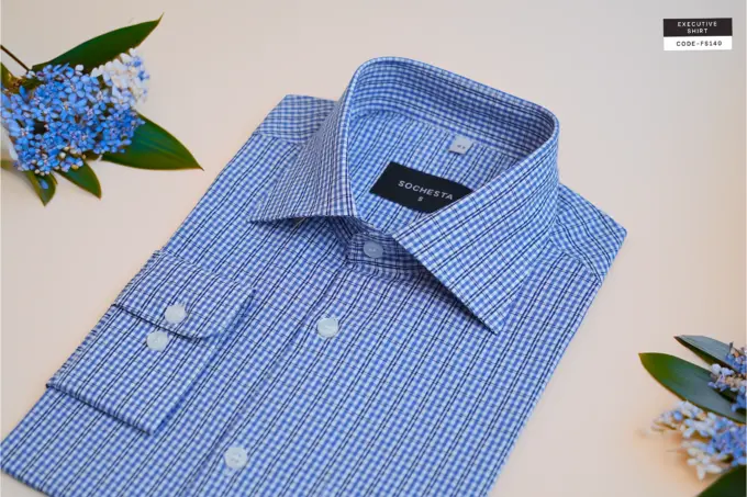 Slate Blue Grid Check Soft Cotton Shirt(FS140) - Image 6