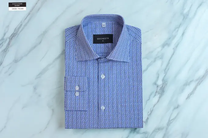 Slate Blue Grid Check Soft Cotton Shirt(FS140) - Image 3
